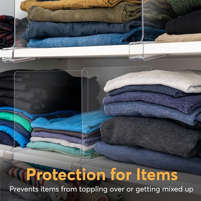 12 Pack Acrylic Shelf Dividers for Closet Organization 11x7.9 Inch – Clear Closet Shelf Separators for Purses, Clothes & Sweater Storage – Vertical Bookshelf Dividers for Bedroom, Office & Kitchen-NeatNest
