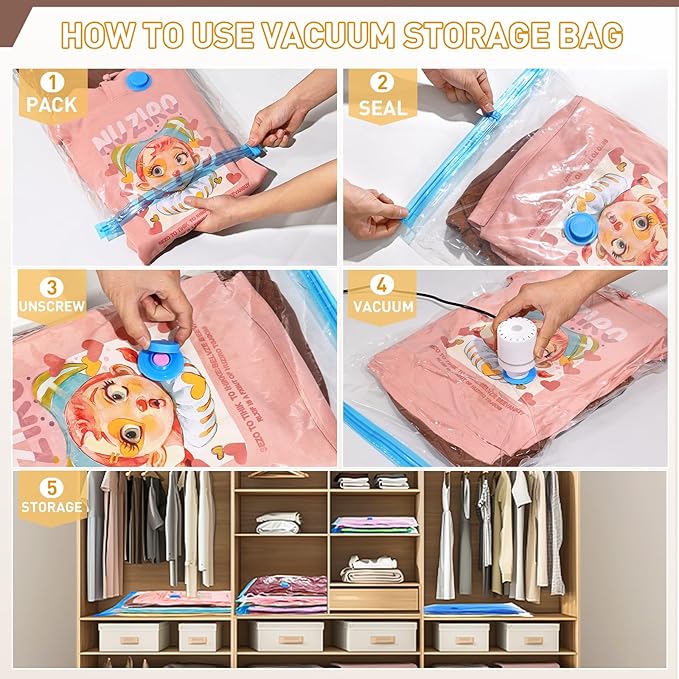 Warmi 30 Pack Vacuum Storage Bags with Electric Air Pump - Vacuum Seal Bags for Clothing Travel - Space Saver Bags for Blanket, Duvets, Pillows, Comforters, Luggage-NeatNest