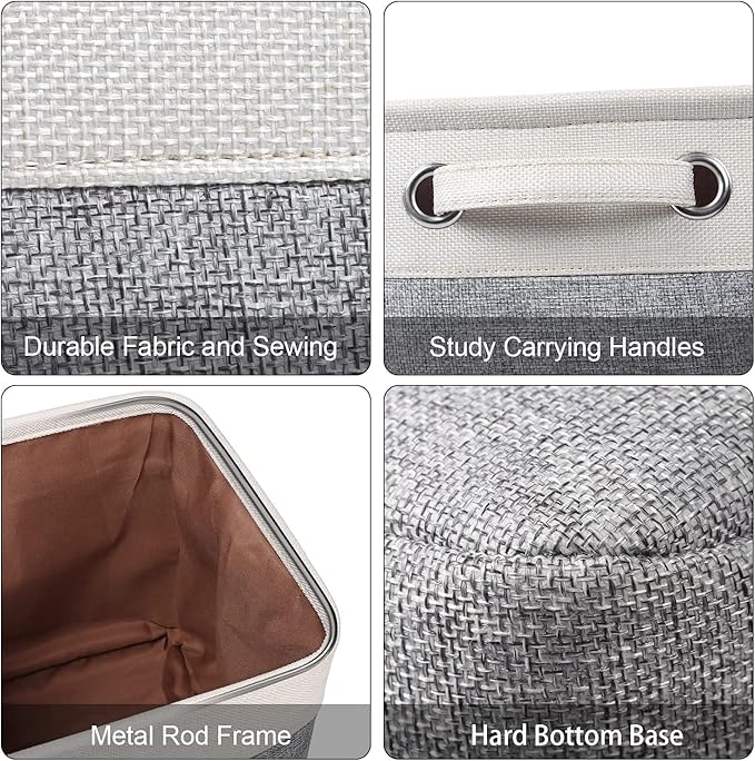 Kntiwiwo Foldable Storage Bins 15" x 10" x 9.5" Fabric Storage Basket Cube with Handles Large Linen Closet Organizer Bins for Organizing Shelf Home,Set of 3, Set of 3, Grey