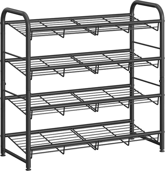 SONGMICS Stackable Shoe Rack, 4 Tier Metal Shoes Rack Storage Shelf, Holds up to 20 Pairs Shoes, Adjustable Slanted Shelves Shoe Tower Organizer for Closet Entryway Small Spaces, Black-NeatNest