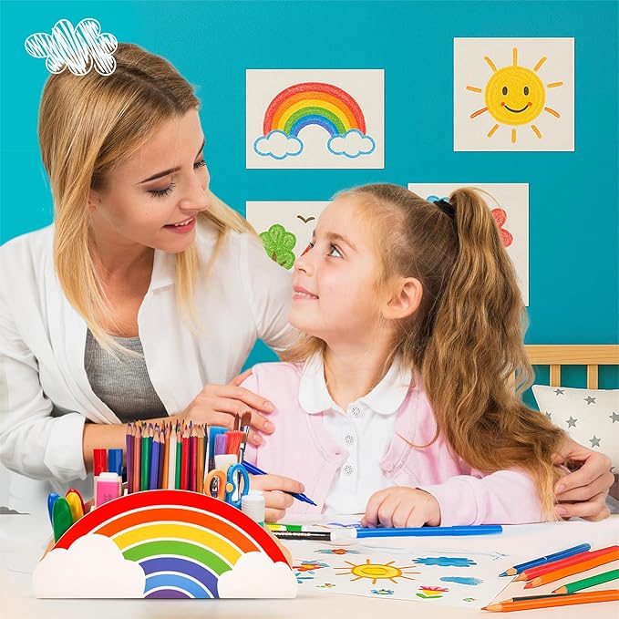 GAMENOTE Rainbow Wooden Desk Organizer – Natural Wood, No Smell, Childfriendly Pen Pencil Holder Caddy for Office Supplies, Classroom,Study Area– Cute Storage for Kids Present-NeatNest