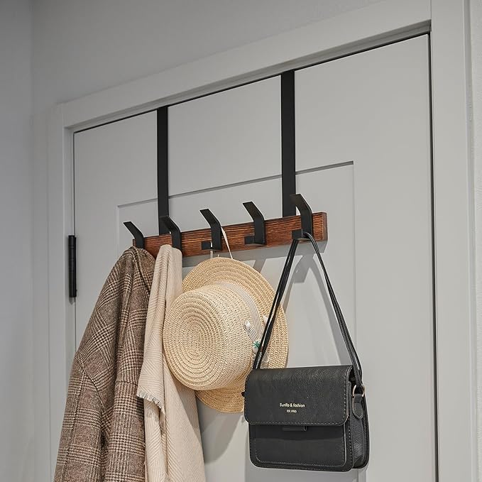 Over The Door Hooks - Door Hanger Hooks, Over The Door Towel Rack for Bathroom Pine Wood Over The Door Hooks for Hanging 16.9 Inches