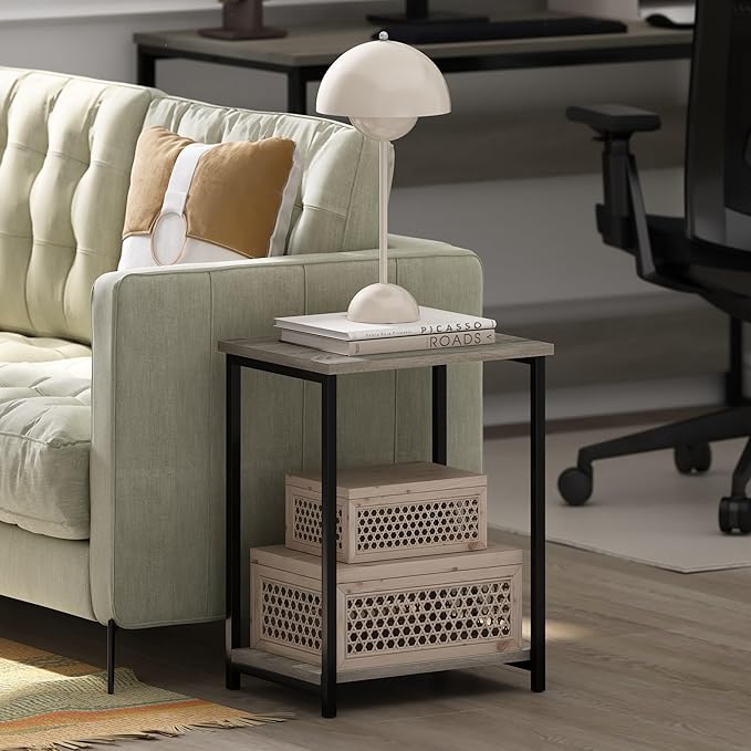 Furinno Simplistic Metal Frame End Table, 1-Pack, French Oak-NeatNest