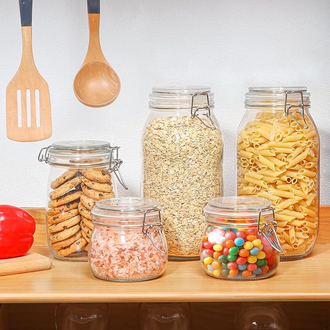 ComSaf Large Glass Jars with Lid 64 oz, Large Mason Jars Set of 3, Glass Canisters with Airtight Lids, Half Gallon Canning Jar with Seal Wire Clip Fastening for Kitchen, Pickle, Flour, Sugar, Cereal-NeatNest