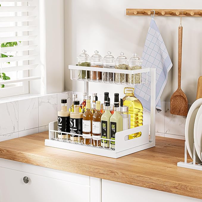 VUSIGN Under Sink Organizer and Storage, Slide Out Cabinet Organizer, Pull Out Sink Shelf for Kitchen Bathroom Laundry, White, 1 Pack-NeatNest