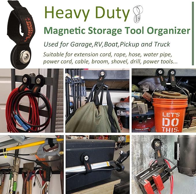 ULIBERMAGNET Strong Magnetic Storage Hooks,Heavy Duty Magnetic Garage Storage Tool Organizer,Extension Cord,Hose, Cable, Rope,Tools for Garage,Pick-up,RV and Workshop(4 Pack/1.69INCH)