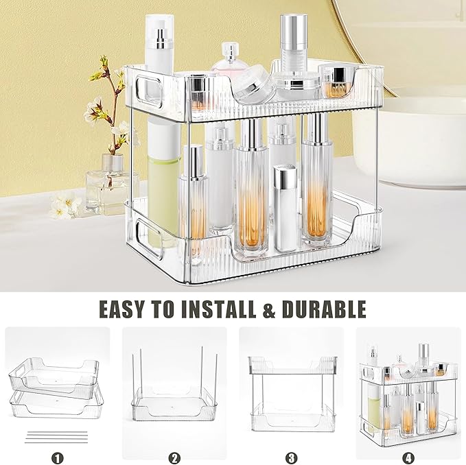 2-Tier Bathroom Counter Organizer Countertop Storage, Dresser Organizer Vanity Tray for Makeup, Perfume Organizer Cosmetics Skincare Shelf- Clear-NeatNest