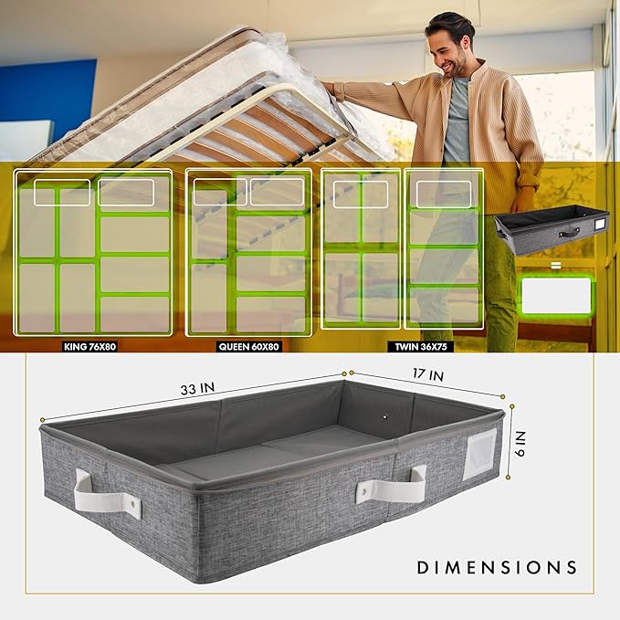 HOMELUX THEORY 1pc Under Bed Storage Containers, Bedroom Under the Bed Drawer Storage Organizer with Bins and Lids, Large Underbed Clothes Storage Box Ideal for Blanket, Fabric, & Shoes (LightGray)-NeatNest