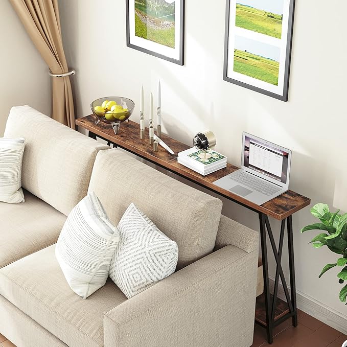 Console Table, 63" Industrial Entryway Table, Extra Long Sofa Table Behind Couch, X-Shaped Support, for Entryway, Hallway, Living Room, Rustic Brown CTHR4801Z-NeatNest