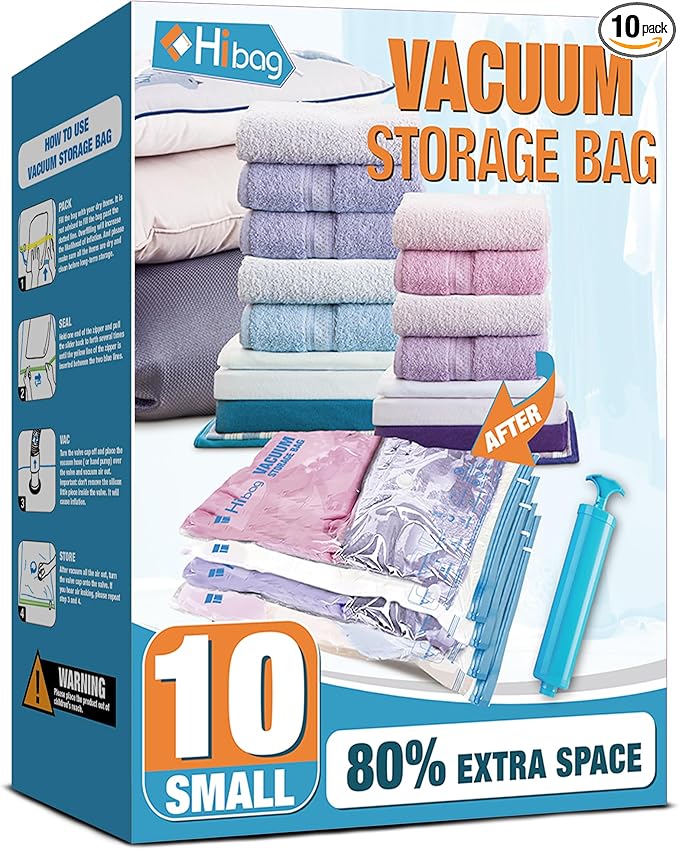 Vacuum Storage Bags, 10 Small Space Saver Vacuum Seal Bags, Space Bags, Vacuum Sealer Bags for Clothes with Travel Hand Pump (10S)-NeatNest