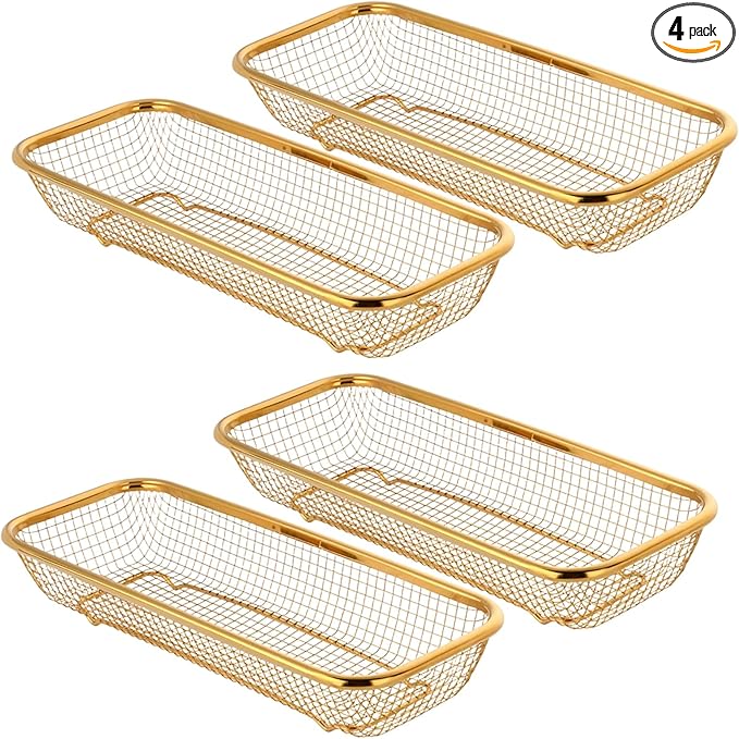 4-Pack Gold Flatware Organizer - Sturdy Mesh Design, Dishwasher-Safe & Easy-Clean Utensil Holder, Silverware Container Drawer Storage-NeatNest