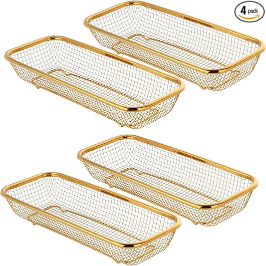 4-Pack Gold Flatware Organizer - Sturdy Mesh Design, Dishwasher-Safe & Easy-Clean Utensil Holder, Silverware Container Drawer Storage-NeatNest