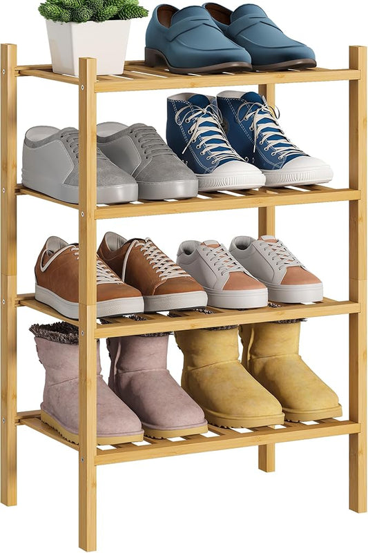 BMOSU 4-Tier Bamboo Small Shoe Rack Premium Stackable Shoe Shelf Storage Organizer for Hallway Closet Living Room Entryway Organizer (Natural Bamboo)-NeatNest