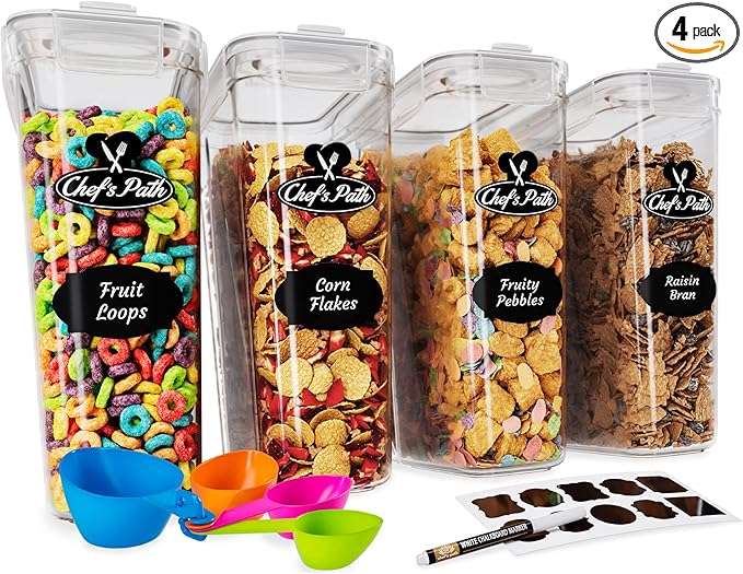 Cereal Containers Storage Set Large (4L,135.2 Oz), Airtight Food Storage Containers for Kitchen & Pantry Organization, Cereal Storage Container Set for Crunchiness, BPA Free Dispenser Keepers (4)-NeatNest