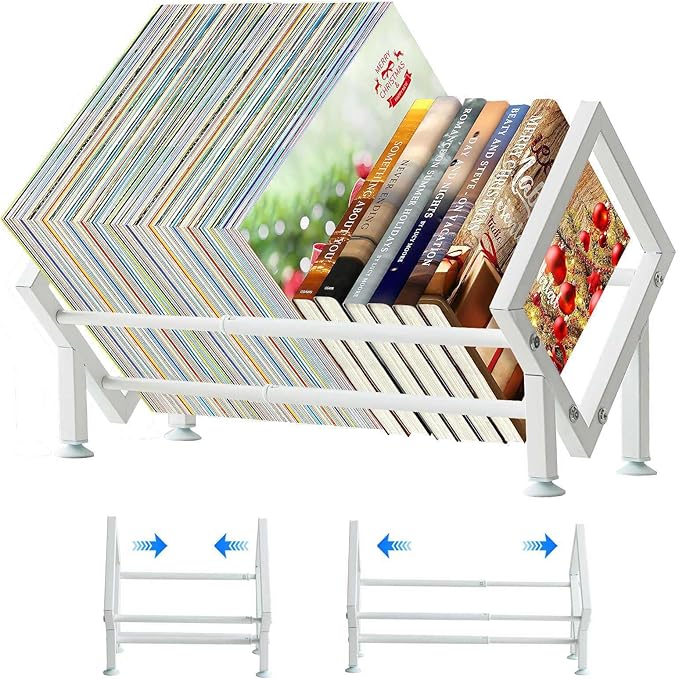 ENCIMART Tabletop Bookshelf Organizer, Adjustable Desk Shelf for Top of Desk in Living Room, Home, Office, Stainless Steel Tilting Bookcase Desktop Storage Book Rack for Magazine/CDs/Books Display-NeatNest
