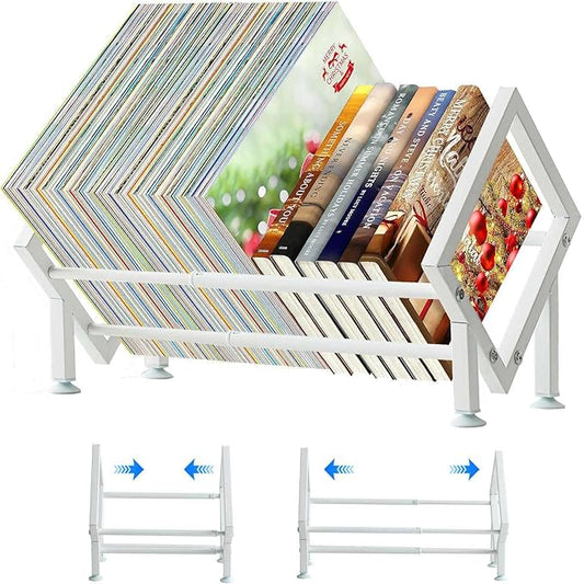 ENCIMART Tabletop Bookshelf Organizer, Adjustable Desk Shelf for Top of Desk in Living Room, Home, Office, Stainless Steel Tilting Bookcase Desktop Storage Book Rack for Magazine/CDs/Books Display-NeatNest