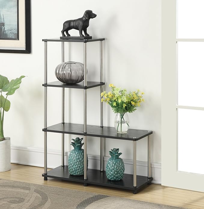 Convenience Concepts Designs2Go 4 tier Multi Shelf "L" Bookshelf, Black-NeatNest