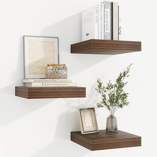 fuqing Floating Shelves for Wall, Bathroom Shelf Wall Mounted for Storage, Shelves with Invisible Bracket for Bedroom, Kitchen, Living Room, Farmhouse Small Book Shelf, 6.5 Inch Set of 3, Walnut-NeatNest