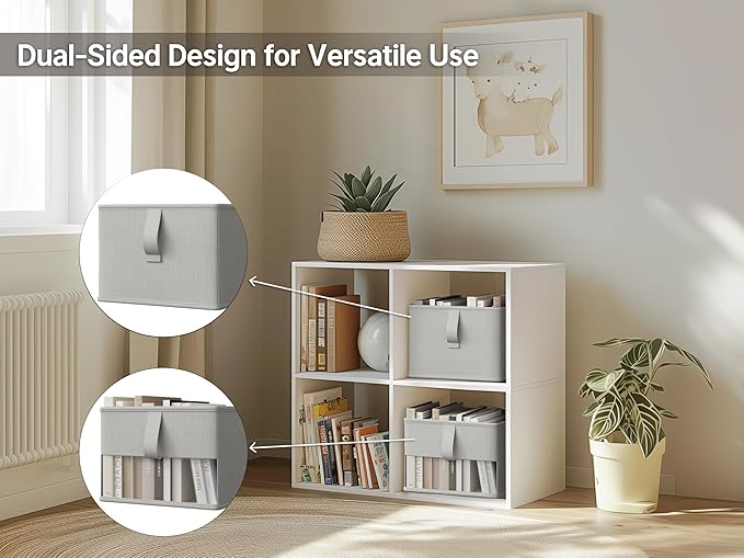 Vailando Foldable Storage Bins with Clear Window, Fabric Organizer for Closet, Shelves & Cubes - Breathable, Odor-Free Storage Boxes for Towels, Clothes, Toys, Books - 16.25 * 12 * 10in, Gray, 3-Pack-NeatNest