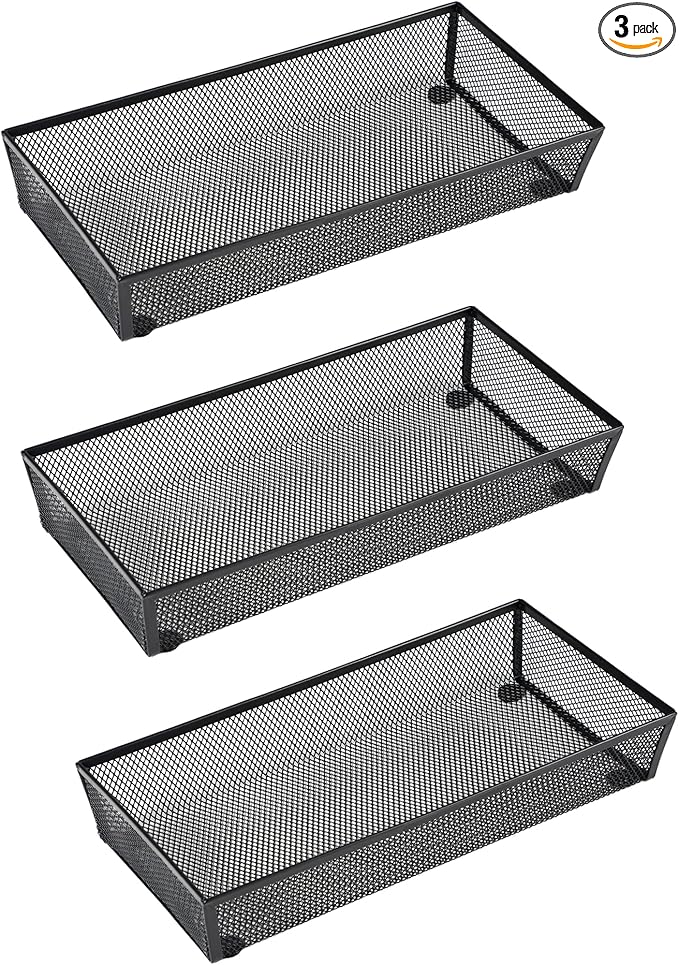BYCY 3 Pack Mesh Flatware Drawer Organizer for Kitchen/Office/Home Tools,Spoon Knife Fork Organizers Box Utensil Tabletop Storage Tray (12 x 6 x 2 Inch)-NeatNest