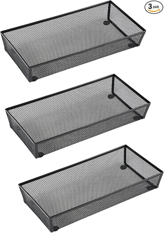 BYCY 3 Pack Mesh Flatware Drawer Organizer for Kitchen/Office/Home Tools,Spoon Knife Fork Organizers Box Utensil Tabletop Storage Tray (12 x 6 x 2 Inch)-NeatNest