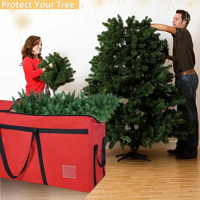 4.5 ft Christmas Tree Storage Bag, Heavy Duty Christmas Tree Bag with Reinforced Handles and Dual Zippers Wide Opening, Large Capacity fits for Artificial Christmas Tree (Red, 4.5 ft)-NeatNest