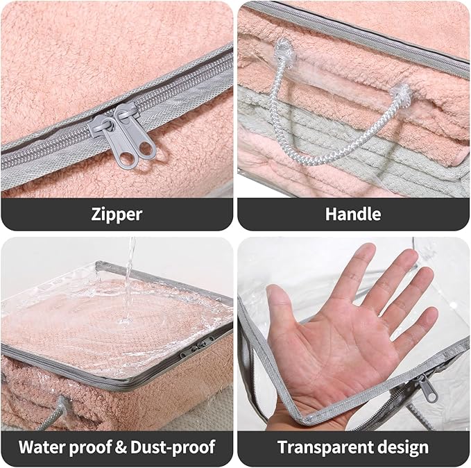 10 PCS Clear Zippered Storage Bags with Handles,Sweater Storage with Two-way Zipper,Foldable Closet Organizer Bed Sheet Organizer,Cube Plastic Organizer,Bag,Bin,for Clothes,Towel-GY-NeatNest