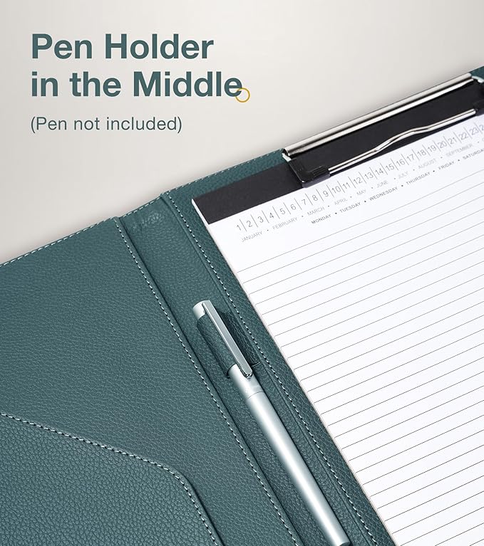 Clipboard Folder Padfolio A4, Mymazn Writing Portfolios Faux Leather Clipboards with Cover for Legal Pad Holder Letter Size 8.5 x 11 for Business Conference Notepad Clip Board (Gray Green)-NeatNest
