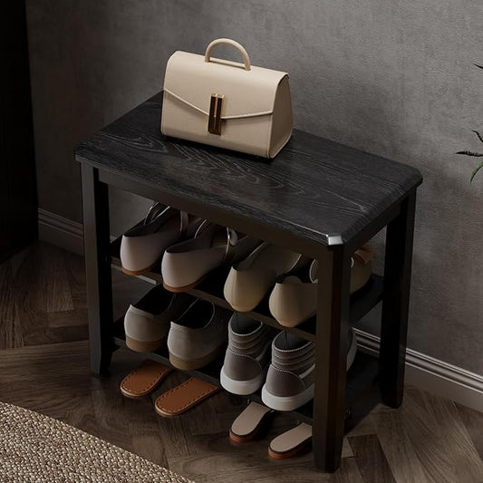 Wood Shoe Rack Bench for Entryway, 2 Tier Shoe Rack for Front Door Entrance, Shoe Bench with Shoe Storage for Entryway, Bedroom, 23.6"-NeatNest