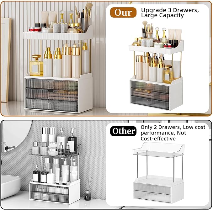 3 Drawers Bathroom Counter Organizer, 5 Tier Makeup Organizer, Versatile Perfume Organizer, Ideal for Bathroom Storage, Vanity, Large Skincare, Perfume, Present, Grey-NeatNest