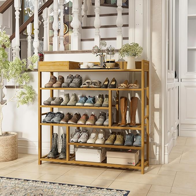 Bamworld Shoe Rack for Front Door Entrance Bamboo Shoe Organizer with Storage Box Free Standing Shoe Cabinet Shoe Storage Shelf for entryway, Closet and Doorway (Natural)-NeatNest