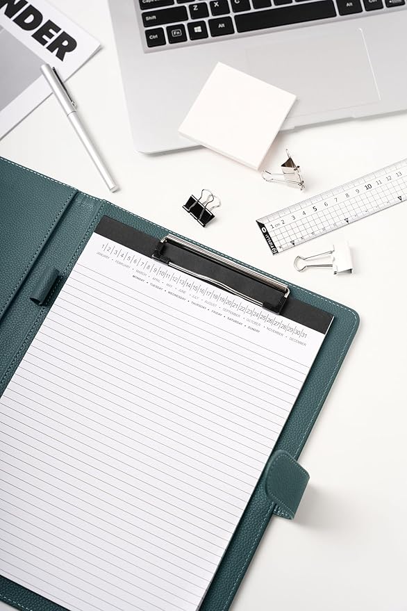 Clipboard Folder Padfolio A4, Mymazn Writing Portfolios Faux Leather Clipboards with Cover for Legal Pad Holder Letter Size 8.5 x 11 for Business Conference Notepad Clip Board (Gray Green)-NeatNest