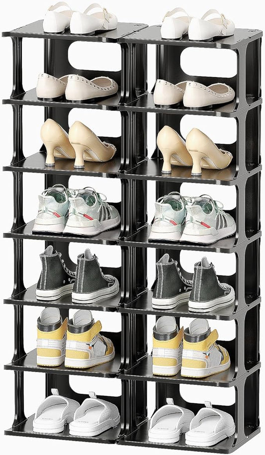 14 Tier Vertical Black Shoe Rack for Front Door Entrance - Tall Shoe Organizer for Small Spaces, Closet Narrow Small Shoe Shelf Cabinet Free Standing Racks Holder Stand-NeatNest