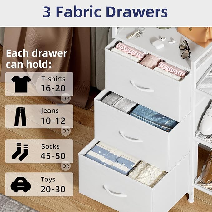 Somdot Shoe Rack, 3 Tier Shoe Organizer with 3 Drawers, Metal Shoe Storage Shelf for 6-9 Pairs of Shoes, Narrow Shoe Rack for entryway, White Leather-NeatNest