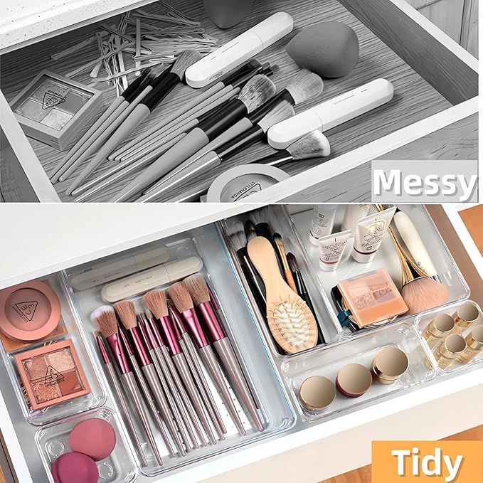 Drawer Organizer, Makeup Organizer, Desk Drawer Organizer, Acrylic Storage Bins for Makeup, Skincare, Jewelry, Office Supplies Used in Vanity, Kitchen, Bedroom, Bathroom, Office - 25pcs-NeatNest