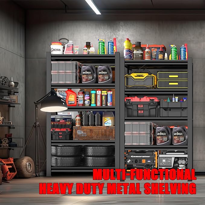 63" H Garage Shelving 3000LBS Heavy Duty Steel Shelving Units, Adjustable 5 Tier Metal Industrial Garage Storage Shelves for Kitchen,Utility Room and Basement, 31.5''Wx15.87''Dx63''H, Black