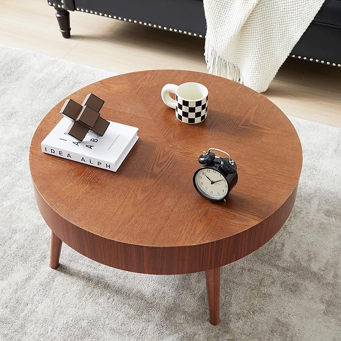 Farmhouse Round Coffee Table Set of 2, Rustic Sofa Side End Tables w/Wood Finish, Nesting End Table Set for Living Room, Bedroom (Walnut)