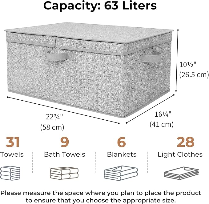 GRANNY SAYS Fabric Storage Bin with Lid, Decorative Storage Box, Extra Large Storage Baskets, Closet Organizer, Gray, 1-Pack-NeatNest