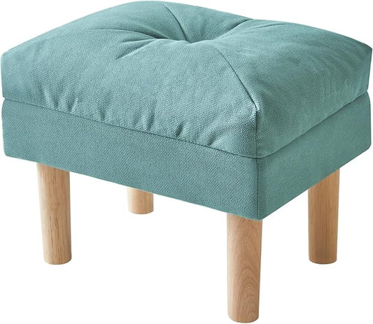 YMYNY 15.75" Small Footstool Ottoman, Footrest with Sponge Padded Seat, Step Stool for Sofa, Bedroom, Living Room, Entryway, Modern Change Shoes Stool, Wood Legs, Greenish Blue, UHBD023T