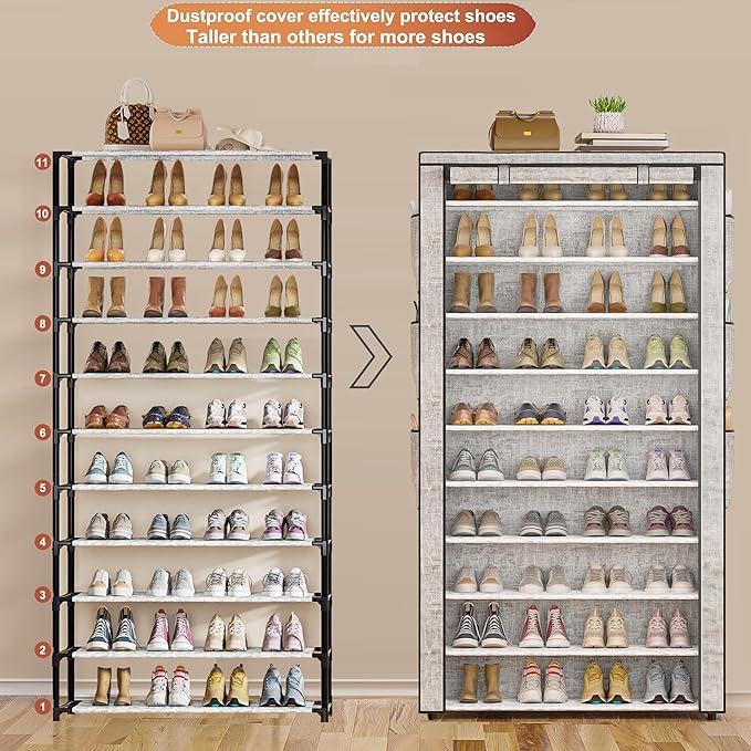 Shoe Rack 10Tier Large Capacity 50-56Pairs Beautiful Tall Shoe Shelf Free Standing Storage Cabinet Entryway Closet-NeatNest