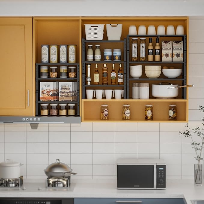 Expandable,Stackable Spice Rack,Seasoning Organizer and Storage,Spices Jar Racks for Cabinet,Countertop, Metal Pantry, Cupboard,Laundry Storages,Heavy Duty(1 Pack/Medium/Black)-NeatNest