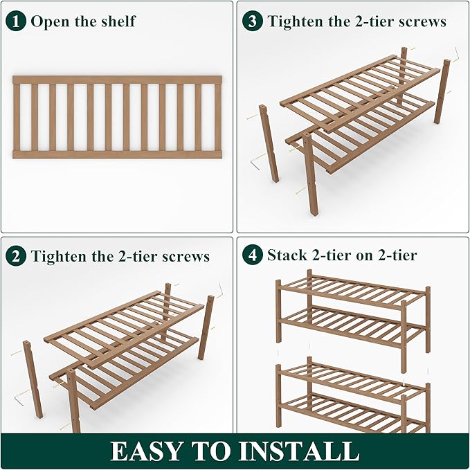 Smiry Shoe Rack, 4 Tier Thick Bamboo Shoe Organizer, Stackable Free Standing Wooden Shoe Storage Shelf for Closet, Entryway, Front Door Entrance, Walnut-NeatNest