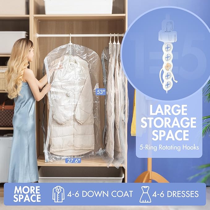 Hanging Vacuum Storage Bags, 4 Pack (41.3 x27.6 inch), Vacuum Seal Bags for Clothing, Garment Storage for Jacket, Suits, Dresses, Closet Oragnization and Storage-NeatNest