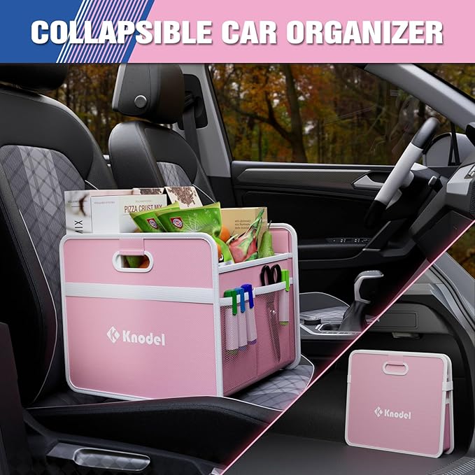 K KNODEL Car Trunk Organizer, Foldable Organizer for Car, Automotive Consoles & Organizers, Storage with Reinforced Handles (Small, Pink)-NeatNest