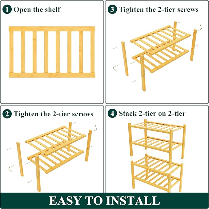 Smiry Shoe Rack, 4 Tier Small Bamboo Shoe Organizer, Stackable Free Standing Wooden Shoe Storage Shelf for Closet, Entryway, Front Door Entrance, Natural-NeatNest