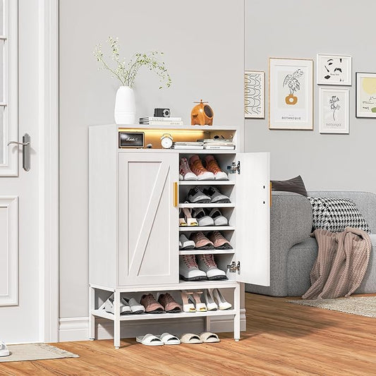 7-Tiers Shoe Storage Cabinet for Entryway, Shoe Rack Organizer Cabinet with Doors and Adjustable Shelves Living Room, Bedroom, Hallway-NeatNest