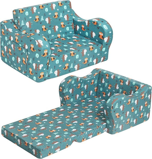 Happy Owl Kids Sofa, 2-in-1 Kids Couch Fold Out, Convertible Sofa to Bed for Girls and Boys-NeatNest