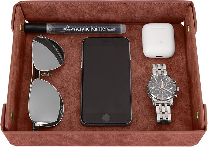 CASIRENA Father's Day Gifts Faux Leather Valet Tray Organizer for Men - Catch-All Tray for Entryway Table Key, Wallet, Watch, Coin Change, Phone, Dresser EDC Dump Jewelry, Bedside Nightstand Desk-top-NeatNest