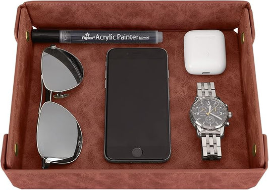 CASIRENA Father's Day Gifts Faux Leather Valet Tray Organizer for Men - Catch-All Tray for Entryway Table Key, Wallet, Watch, Coin Change, Phone, Dresser EDC Dump Jewelry, Bedside Nightstand Desk-top-NeatNest