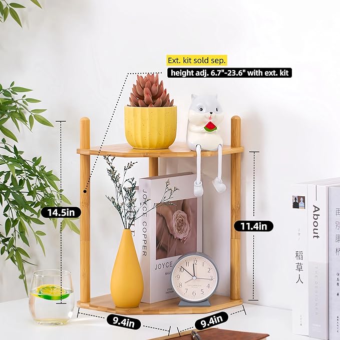 Expandable Bamboo Corner Shelf for Cabinet - 2-5 Tiers Plate Organizer, Kitchen Space Saver, Minimal Tool Assembly (Powered by Gogogo) (Natural, 11.4" H(2 Tier))-NeatNest